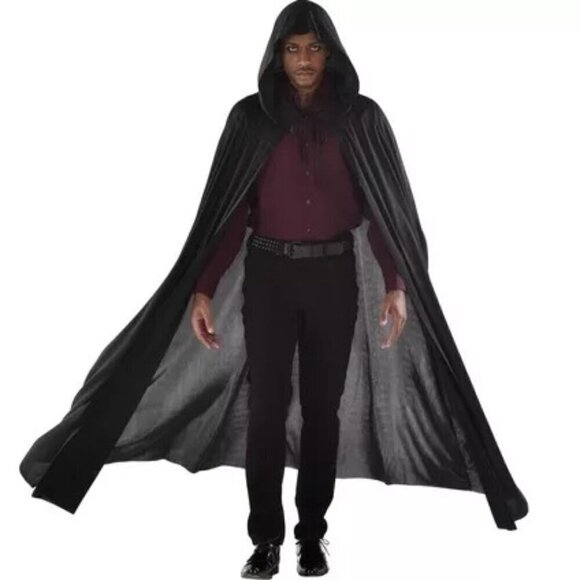 Adult Black Hooded Cape Costume For Halloween & Cosplay - Unisex - Picture 2 of 4